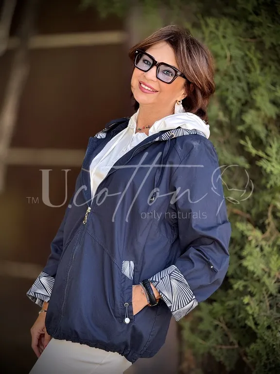 Вітровка коттонова натуральна темно-синя Морська Мушля